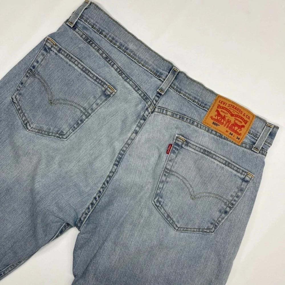 Levi's 505 Regular Fit Straight Leg Light Wash Blue Jeans 34x34 Streetwear